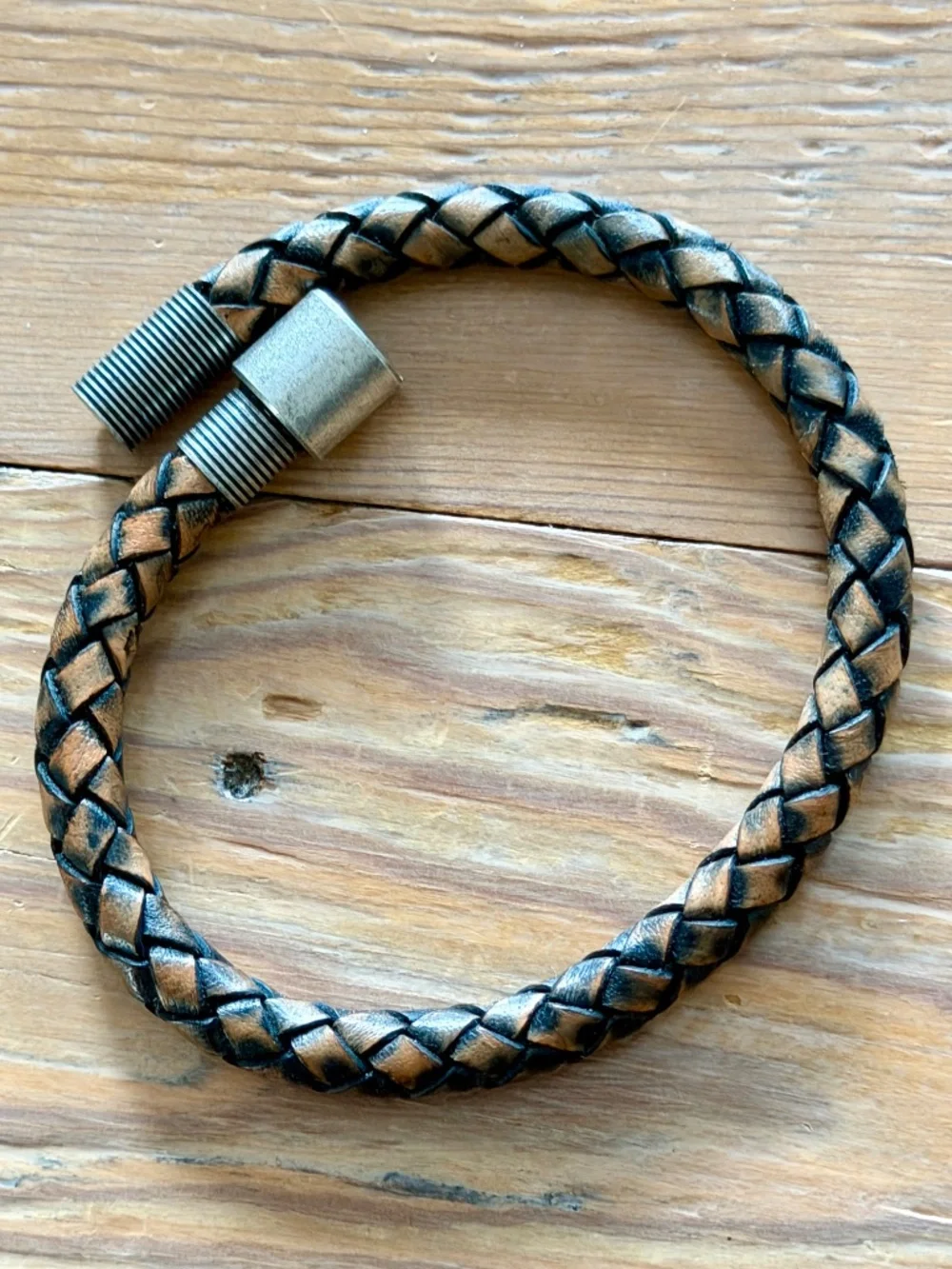 NEW Mens Bracelet Leather Braided 6mm Steel Magnetic Closure 8.5
